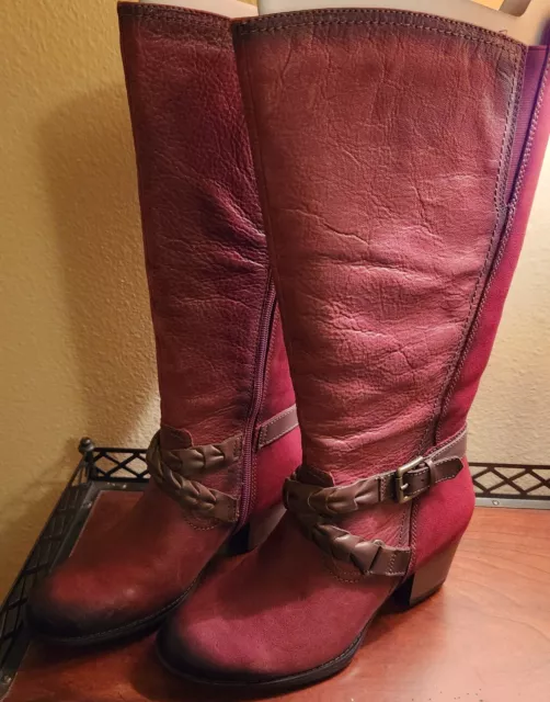 Earth Leather Tall Shaft Boots With Strap Detail Orchard...6M Bordeaux NIB