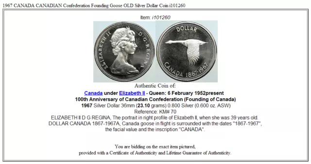 1967 CANADA CANADIAN Confederation Founding Goose OLD Silver Dollar Coin i101260 3