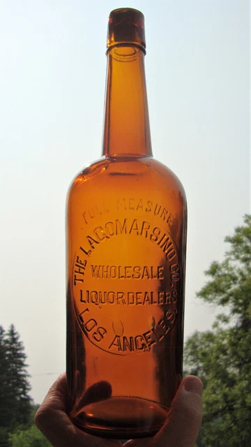 Rare Lagomarsino Co. Amber Western Cylindrical Whiskey Bottle Los Angeles, Cal.