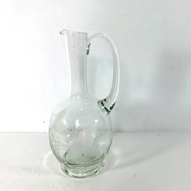 Vintage Crystal Glass Etched Wine Decanter Grape Vine and Leaves 11" Hand Blown
