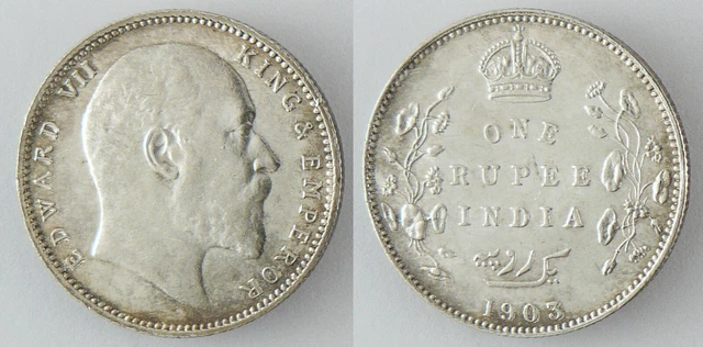 Indes  Britanniques  ,  Edward  Vii  ,  One  Rupee  India  Argent 1903  Superbe