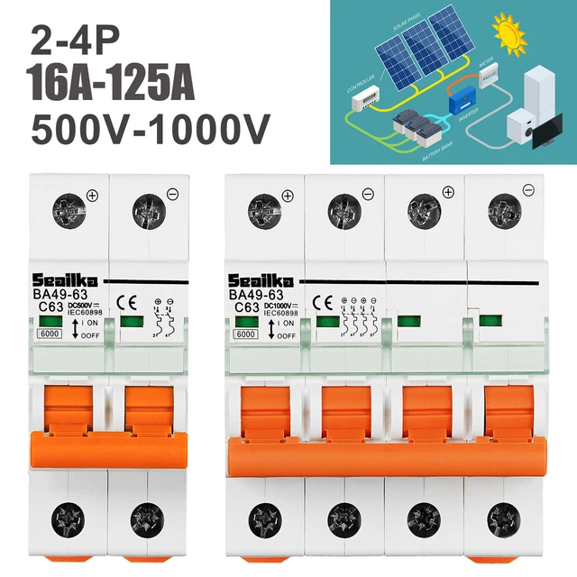 DC 1000V INTERRUTTORE Di Alimentazione 10A-125A Fotovoltaico MCB Curva