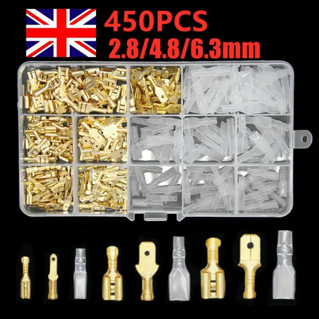 450X Assortment Spade Male Female Terminals Electrical Wire Crimp Connectors Kit