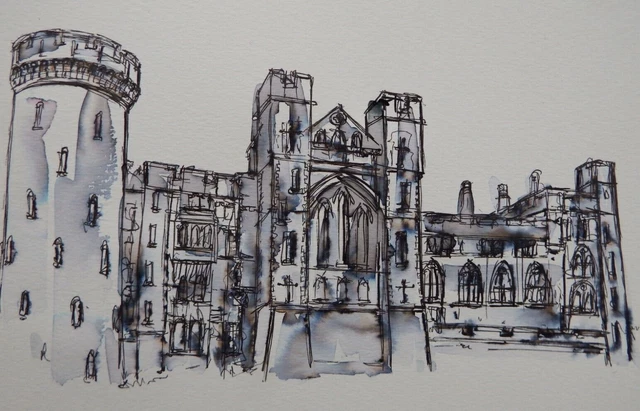 ORIGINAL PEN & ink wash sketch landscape architecture drawing of ...