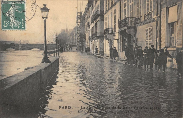 Cpa 75 Paris La Gde Crue De La Seine 1910 Le Quai De Betune