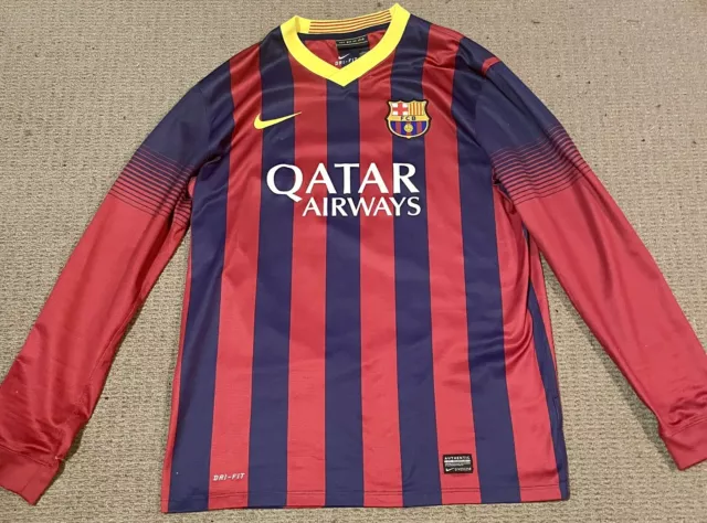 FC Barcelona Jersey NIKE Mens Home Kit Shirt. 2013-14 Long Sleeve. LARGE Size