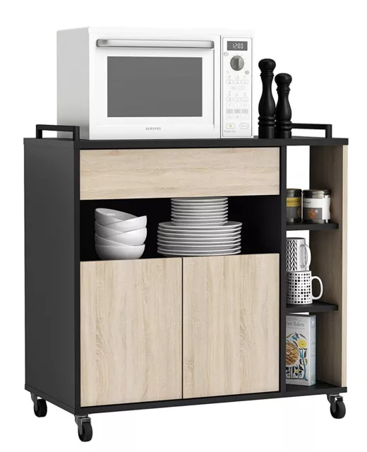 Mueble auxiliar para cocina color roble y negro 79x79x40 cm 2