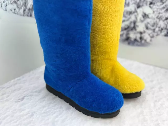 Women real fur boots From Ukraine with love Blue Yellow Sheepskin winter boots 3