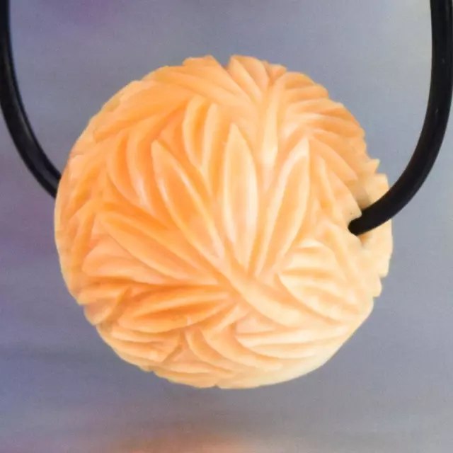 Bamboo Leaf Design Bead 14.67 mm Carved Apricot Shell Handmade drilled 4.08 g
