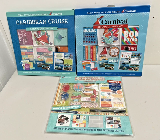 Lote de 3 kits exclusivos de álbum de recortes de Carnival Cruise México
