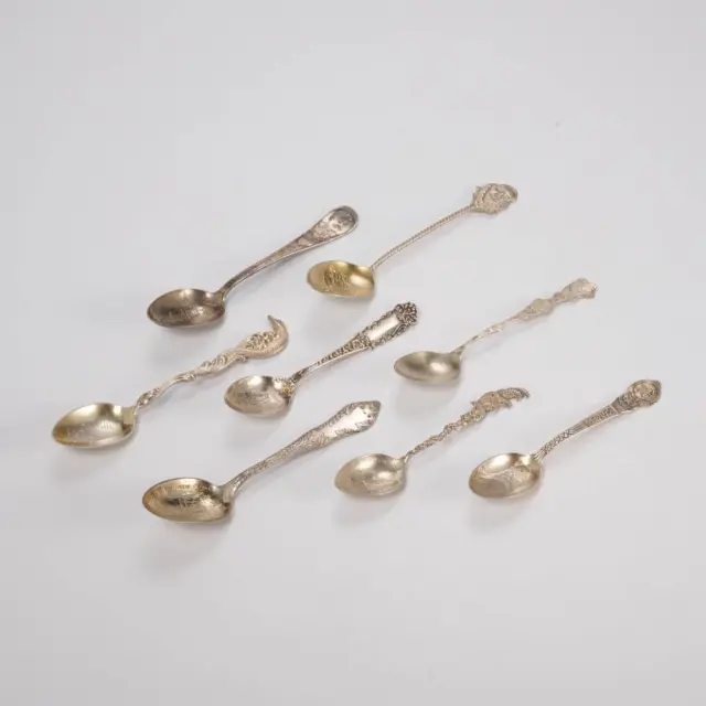 Eight (8) Small Sterling Silver & Silverplate Souvenir Spoons Vintage