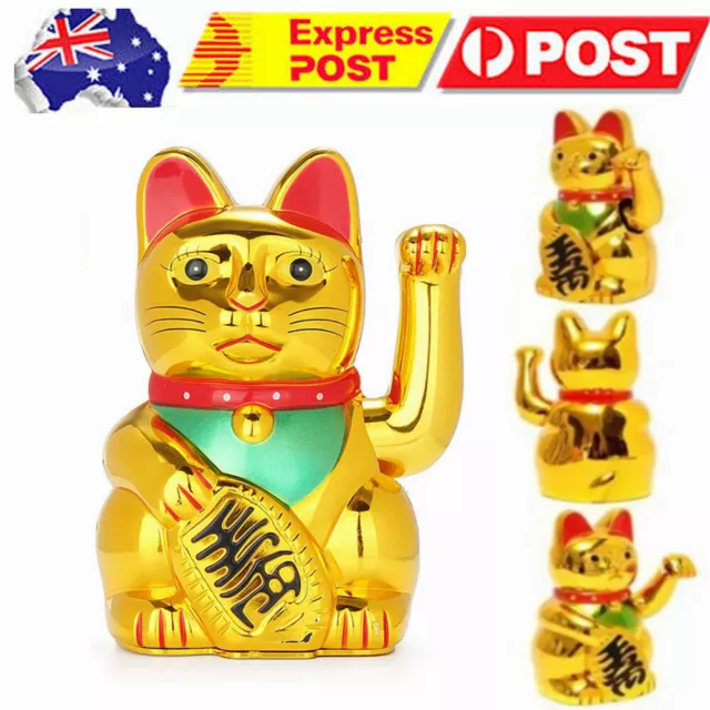 Chinese Lucky Fortune Money Waving Gold Maneki-Neko Cat Figure Feng Shui Decor