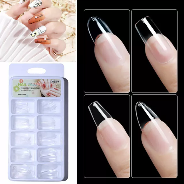 100Pcs False Long Français Ongle Embouts Faux Art Acrylique Gel Blanc Clear 》 2