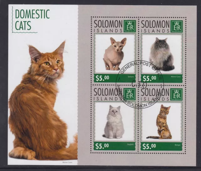Solomon Islands 2014 $20.00 Domestic Cats Felines Mini Sheet - CTO Cheap