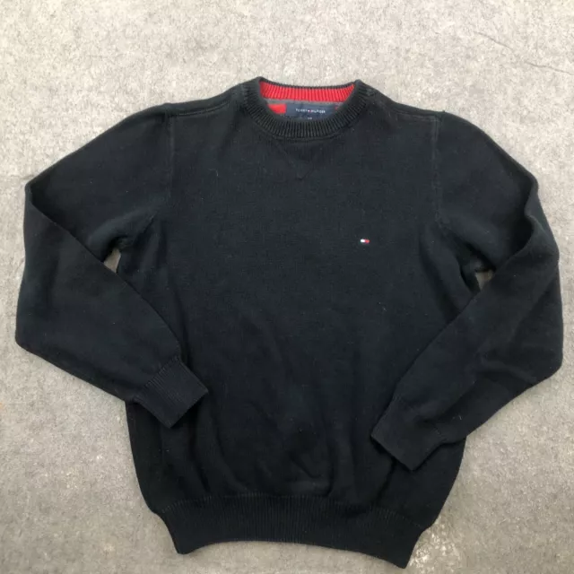 VTG Tommy Hilfiger Sweater Mens Small Black Knit Crewneck Knit Flag Logo *