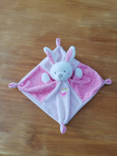 Doudou Mots D'enfants Plat Lapin Blanc Rose Pois Poussin Oiseau
