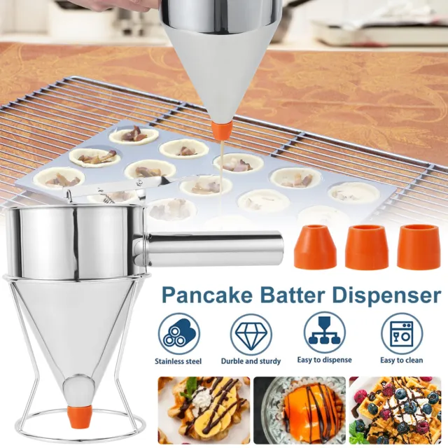 Pancake Batter Dispenser Funnel Cake Dispenser w/ Stand Stainless Steel Batterⓔ