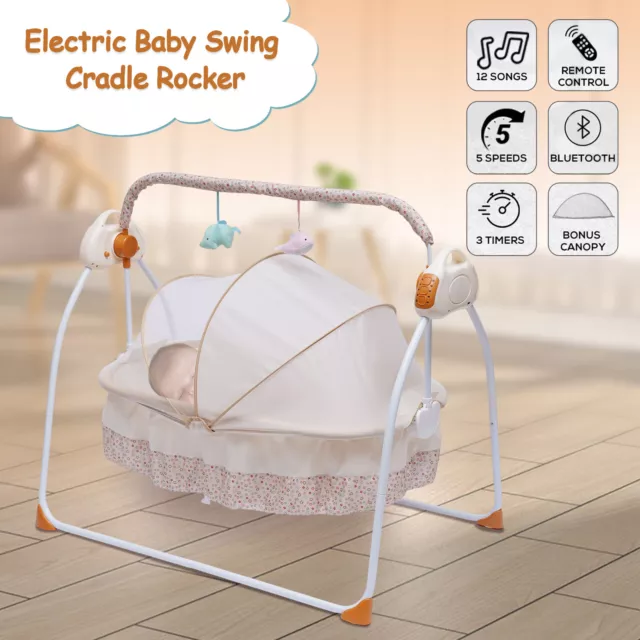 Electric Baby Crib Cradle Auto-Swing Newborn Bassinet Sleep Bed Infant Bluetooth