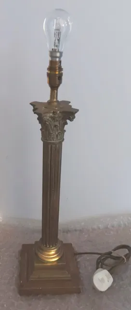 Square Based Antique Table Lamp Brass Greek Corinthian Pillar, Solid Brass
