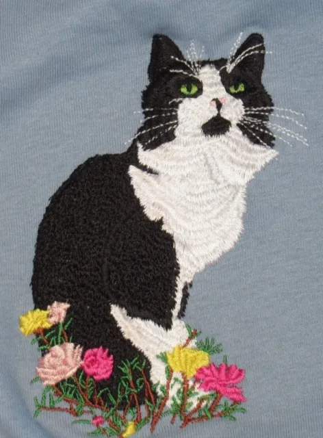 Embroidered Sweatshirt - Black & White Tuxedo Cat I1056 Sizes S - XXL