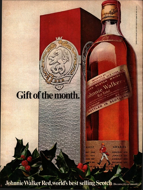 1968 Johnnie Walker Red Scotch Gift Of The Month Christmas Box Vintage Print Ad