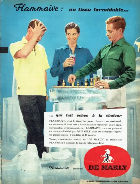 Publicité Advertising 1223 1959   De Marly  tissu Flammive échec  à la chaleur