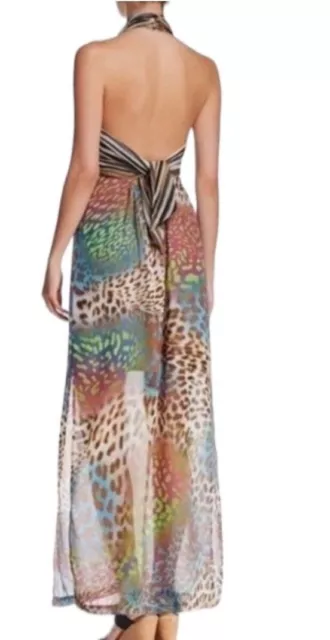 trina turk Solaris Leopard Animal Print Halter Slip Maxi dress Size 2 3