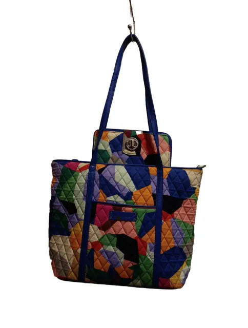 Vera Bradley Tote Bag/Matching Wattet Blue Patchwork Quilted Faux Leather Trim