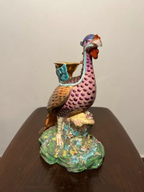 Antique Staffordshire Pearlware Pheasant Candlestick Holder