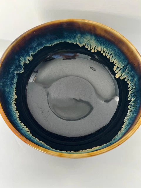 Large (12’’ Opening) Ceramic Pottery Bowl Brown and Turquoise Drip Glaze