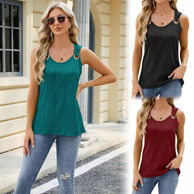 Women Sleeveless Vest Tank Tops Ladies Cami Summer Round Neck Blouse T-shirts AU