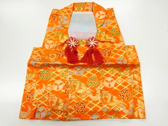 38877# Japanese Kimono / Hifu Coat For Girls / Woven Cranes & Flower With Rh