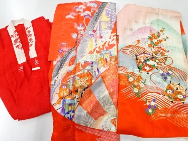 01933# Japanese Kimono / Antique Kimono & Juban Set For Girls