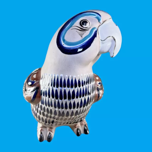Large Mexican Folk Art Tonala Pottery Flirty Pensive Parrot Bird Beautiful