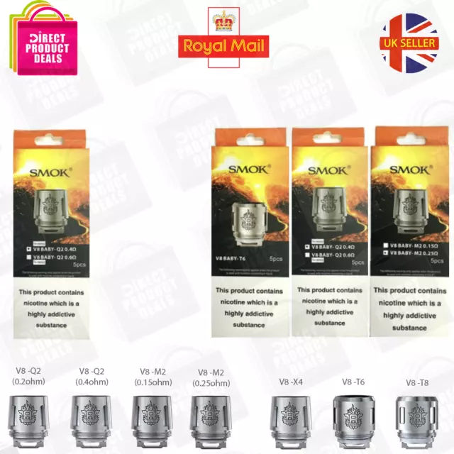 SMOK TFV8 BABY BEAST COILS, AUTHENTIC, Q2 Q4 M2 X4 T6 T8 T12 Mesh, Single or 5PK