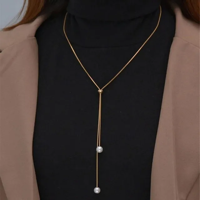 Women's Imitation Pearl Necklace Adjustable Long Sweater Chain Fashion Jewelry