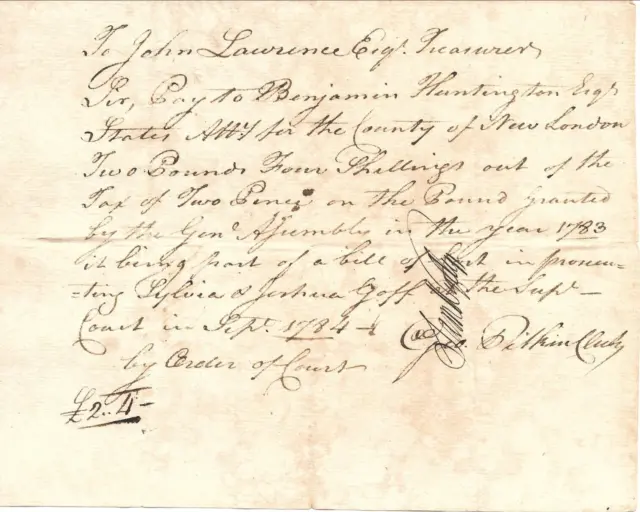 Revolutionary War Pay Order 1786 Signed By Founding Father  Benjamin Huntington