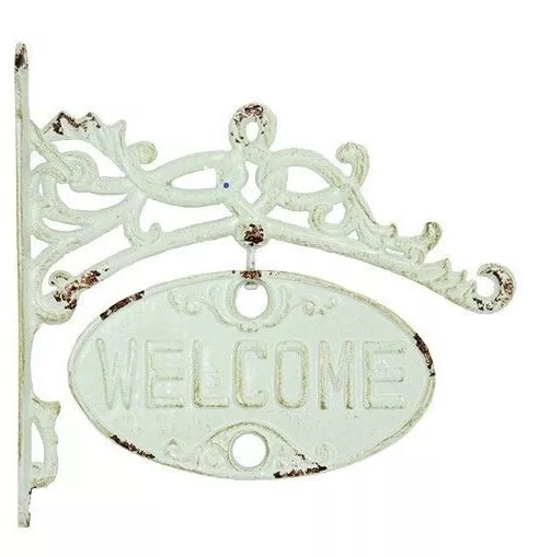 Large Welcome Go Away Swivel Metal Sign Cast Iron Antique White Heavy Duty 11.5"