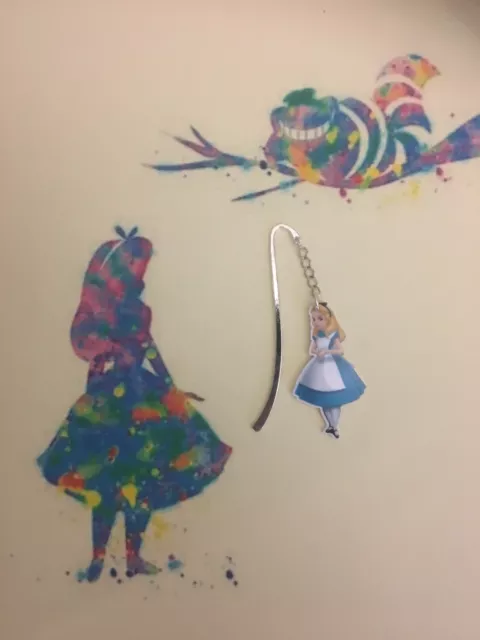 Alice In Wonderland Bookmark Silver plated With a Resin Charm.