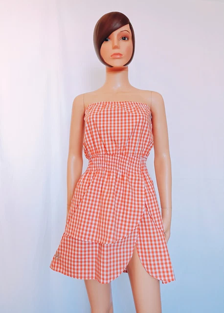 Robe bustier courte Vichy orange et blanc | Kanabeach | Texico