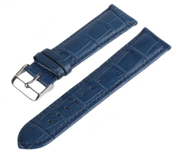 Lederarmband Blau Croco LM-30 Krokoprägung Uhrenarmband Schließe Silber Kroko