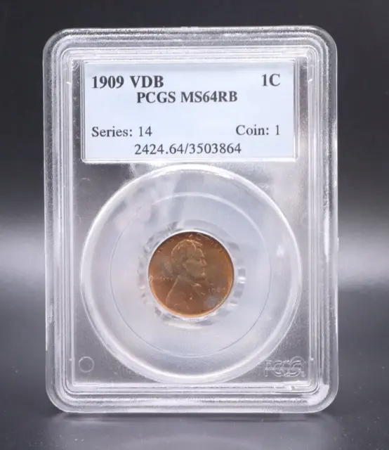 1909 VDB Lincoln Wheat 1c Penny MS 64 RB PCGS