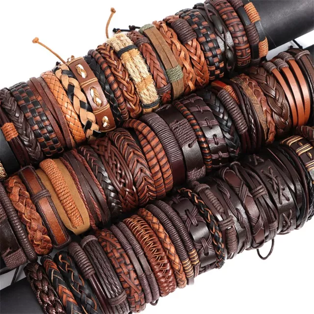 10/20/30/50/100Pcs/Lot Leather Bracelets For Women Men Mix Style Cuff Bangle