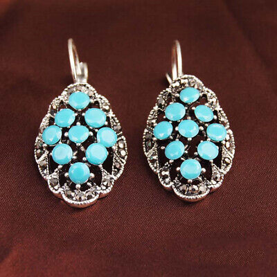 Fashion 925 Silver Ear Hook Drop Earrings Women Turquoise Wedding Jewelry Gifts