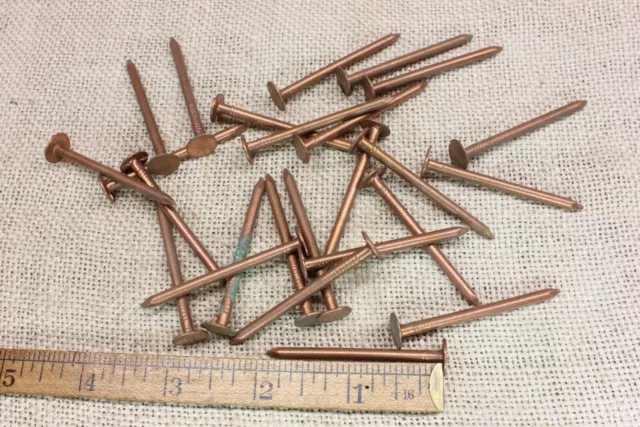 2” Solid Copper 25 Nails 3/8” Round Flat Head Vintage Crafting Roofing Flashing
