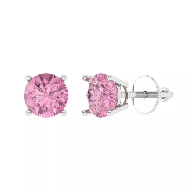2.0 ct Round Cut Solitaire Pink Simulated Diamond Stud Earrings 14k White Gold