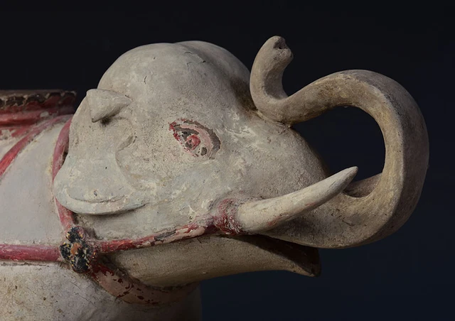 19th Century, Mandalay, Antique Burmese Wooden Lying Elephant 12