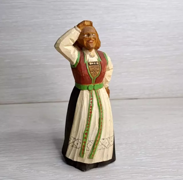 Wooden Doll Carved Figurine Vintage Woman Hand Painted Wood Art Dolls Women