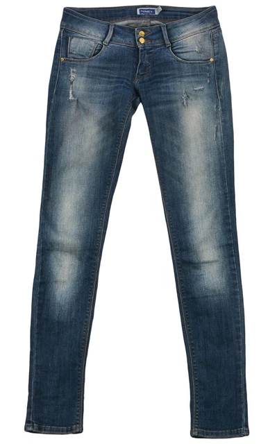 Met Women's Ultra Low Waist Ripped Skinny Jeans Size 27 Stone Wash Blue Denim