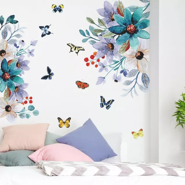 Autocollants muraux auto-adhésifs avec fleurs et papillons design accrocheur